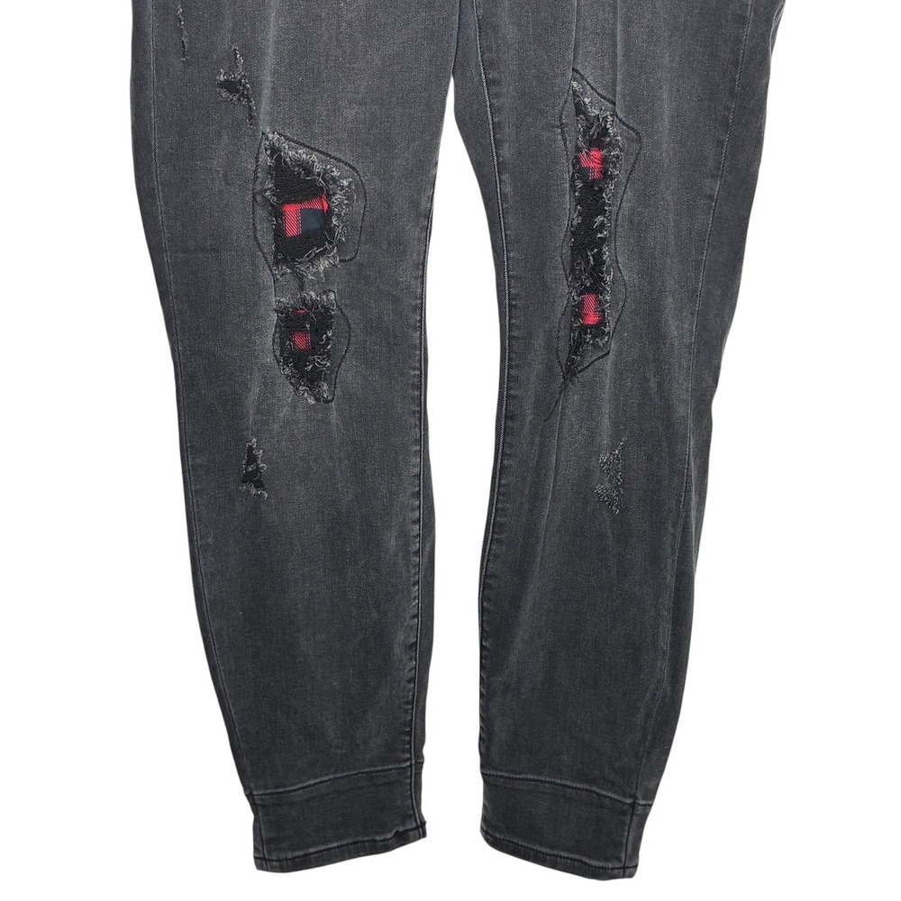 Judy Blue Womens 18W Black Jeans Distressed Plaid Patch Skinny‎ High Rise Denim - Picture 4 of 9